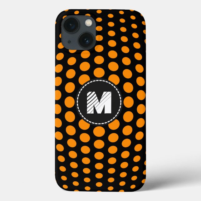 Monogram Dark Orange Polka Dots Muster Case-Mate iPhone Hülle (Rückseite)