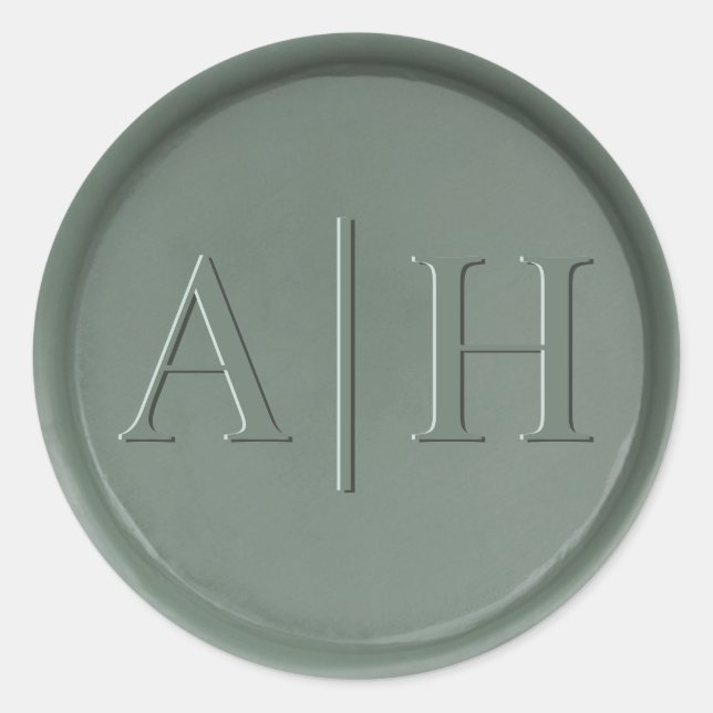 Monogram Date Dark Sage Siegel Aufkleber (Vorderseite)
