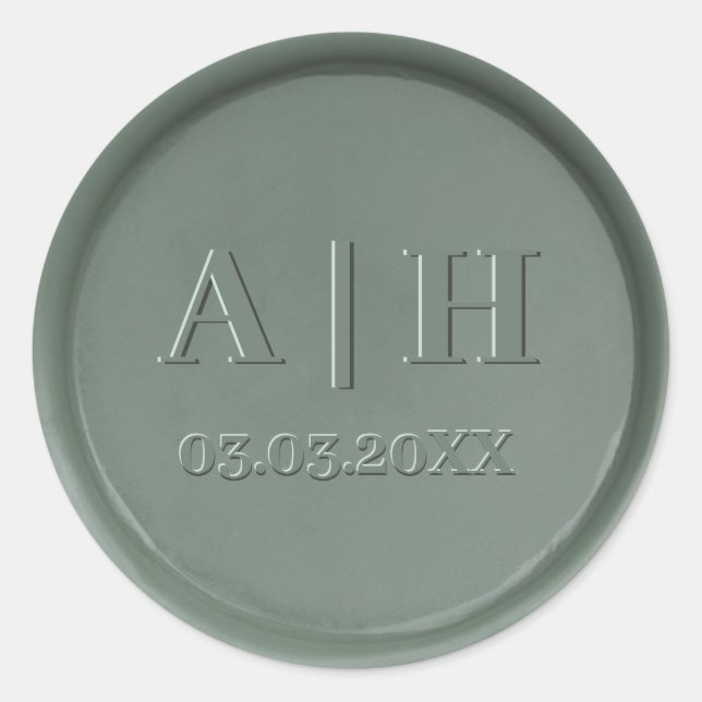 Monogram Date Dark Sage Wax Siegel Sticker (Vorderseite)