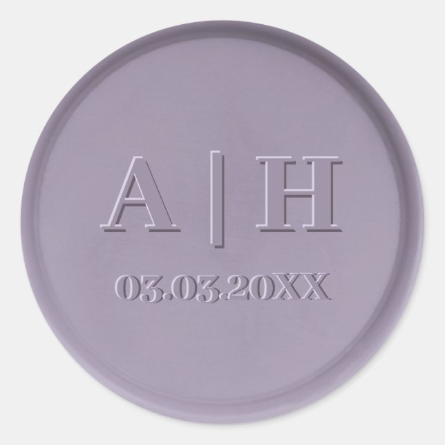 Monogram Date Lavendel Wax Siegel Sticker (Vorderseite)