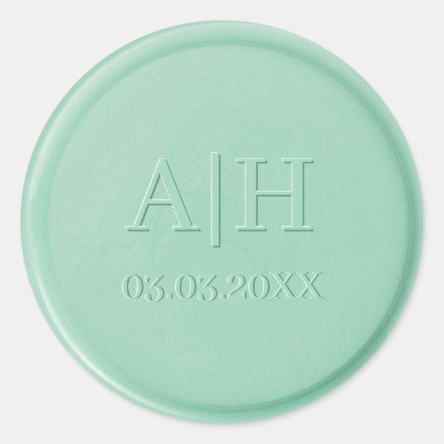 Monogram Date Minze Green Wax Siegel Aufkleber (Vorderseite)