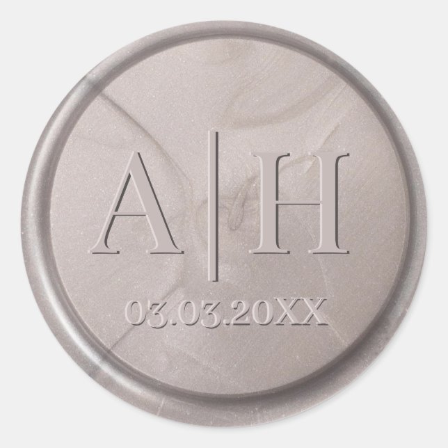 Monogram Date Pearl Grey Wax Siegel Sticker (Vorderseite)