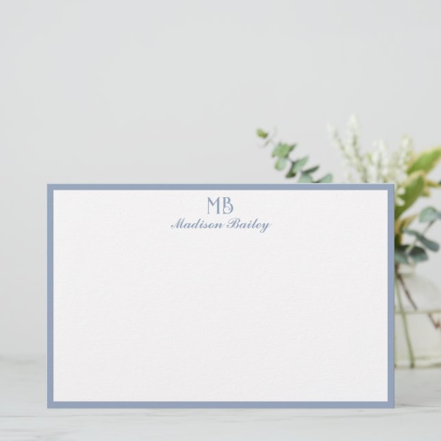 Monogram Decorative Typografie | Dusty Blue Briefpapier (Stehend Vorderseite)