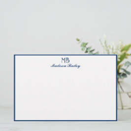 Monogram Decorative Typografie Navy Blue Border Briefpapier