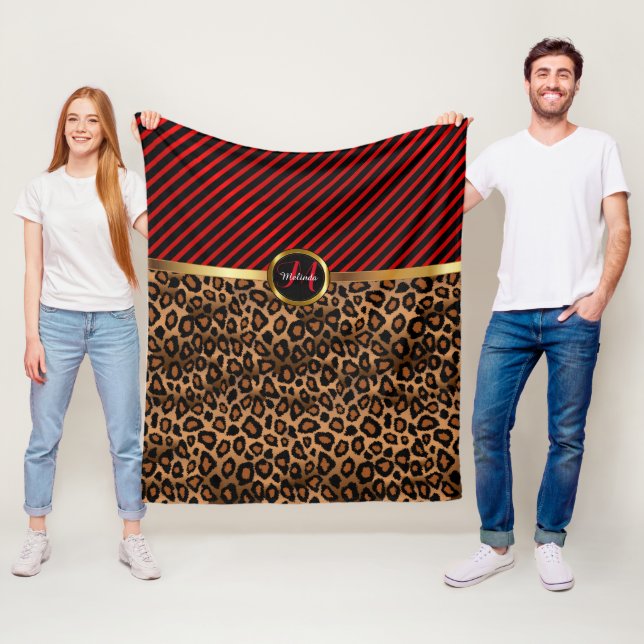 Monogram Deep Red Leopard Animal Print Fleecedecke (Beispiel)