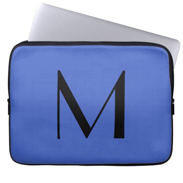 Monogram Deep Royal Black Modern Add Name Initial Laptopschutzhülle (Vorderseite)