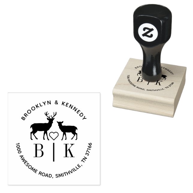 Monogram Deer Wedelname Rücksendeadresse Gummistempel (Stempel)