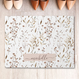 Monogram Delicate Watercolor Braun Blume Blätter Fußmatte