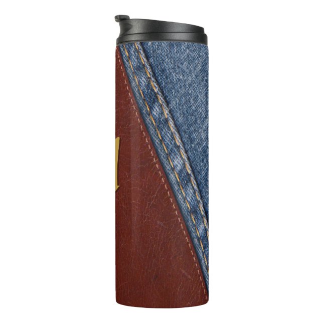 Monogram Denim und Leather Thermosbecher (Nach rechts gedreht)