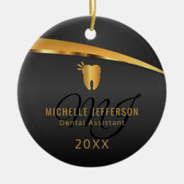 Monogram Dentist 🦷 Office - Black and Gold Keramik Ornament