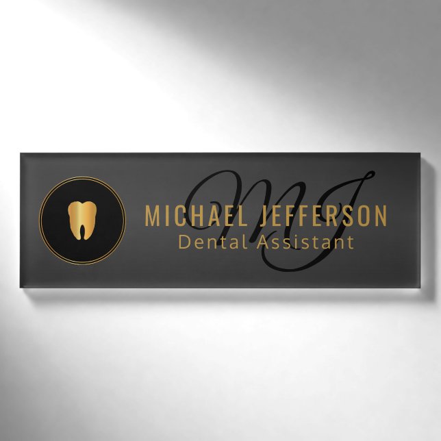 Monogram Dentist Office - Black and Gold Namenschild (Vorderseite)
