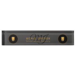 Monogram Dentist Office - Black and Gold Namensplakette