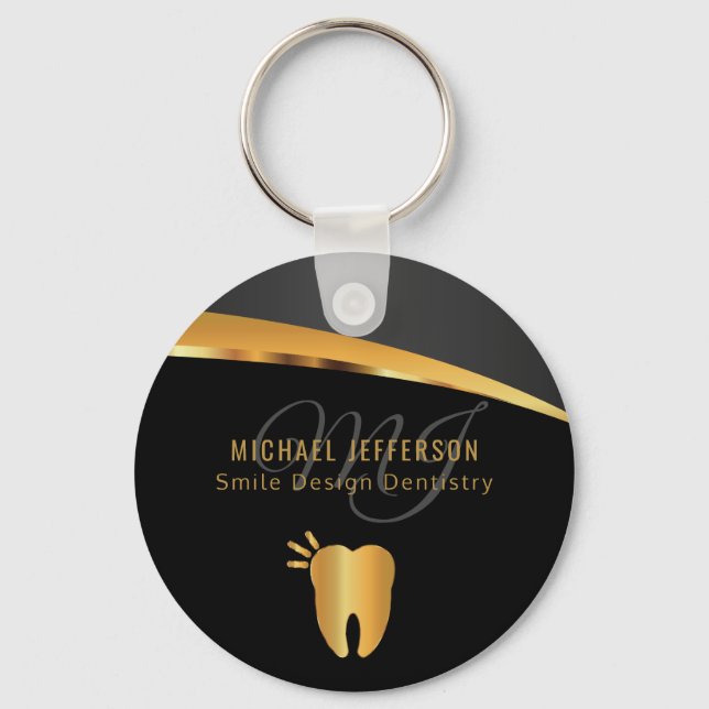 Monogram Dentist Office - Black and Gold Schlüssel Schlüsselanhänger (Vorderseite)
