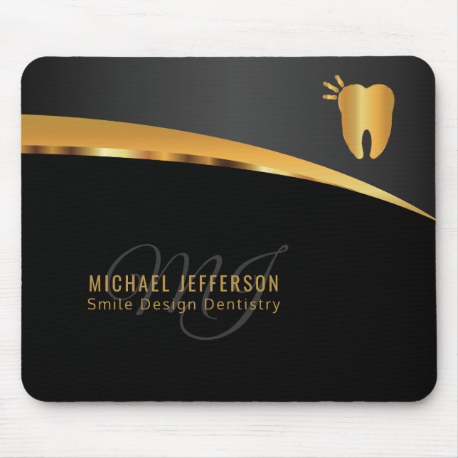 Monogram Dentist Office - Schwarz und Gold Mousepad (Vorne)