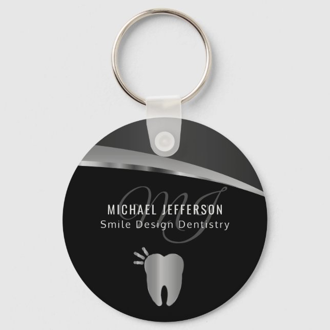Monogram Dentist Office - Schwarz und Silbergrau Schlüsselanhänger (Vorderseite)