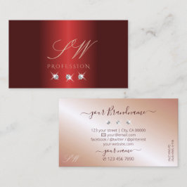 Monogram der Luxus Rote Rose Gold Sparkle Diamonds Visitenkarte