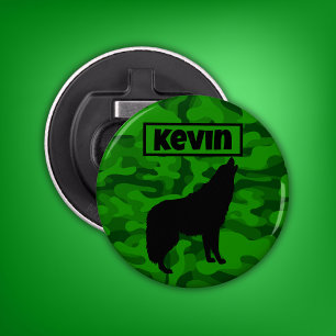 Monogram der modernen grünen Camouflage Black Wolf Flaschenöffner