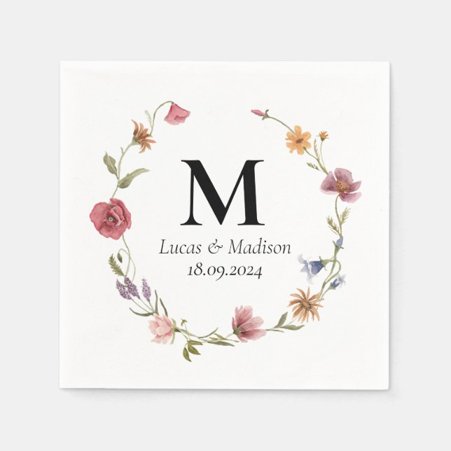 Monogram der personalisierten Wildblume Wedkin Nap Serviette (Vorderseite)