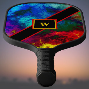 Monogram der Psychedelic Red Yellow Blue Cosmic Cl Pickleball Schläger