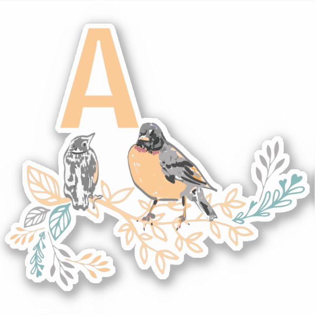 Monogram der Whimsical Robin Bird Mama Baby Blume Aufkleber (Vorderseite)