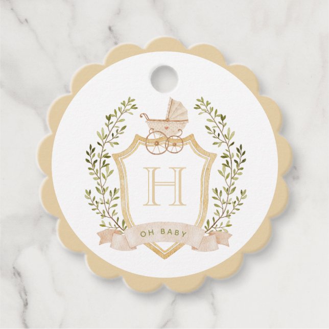 Monogram des Baby Carriage Wappen | Neutrale Babyd Geschenkanhänger (Vorderseite)