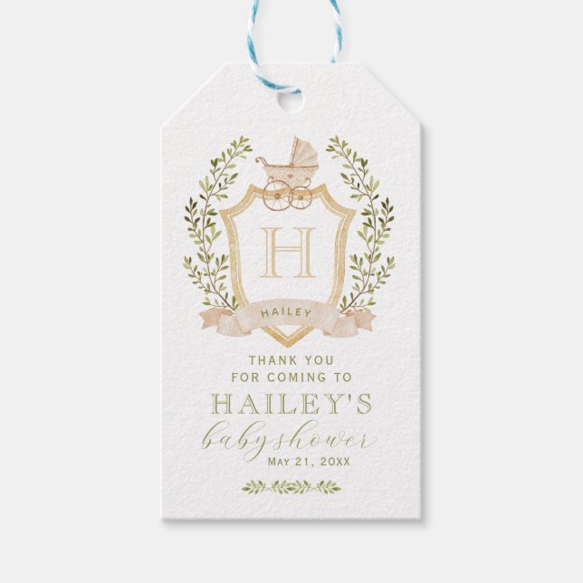 Monogram des Baby Carriage Wappen | Neutrale Babyd Geschenkanhänger (Vorderseite)