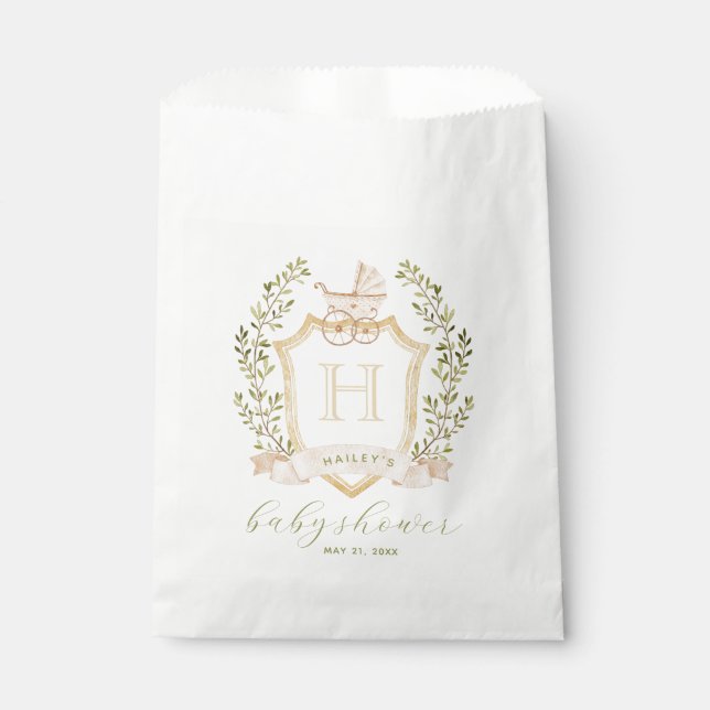 Monogram des Baby Carriage Wappen | Neutrale Babyd Geschenktütchen (Vorderseite)