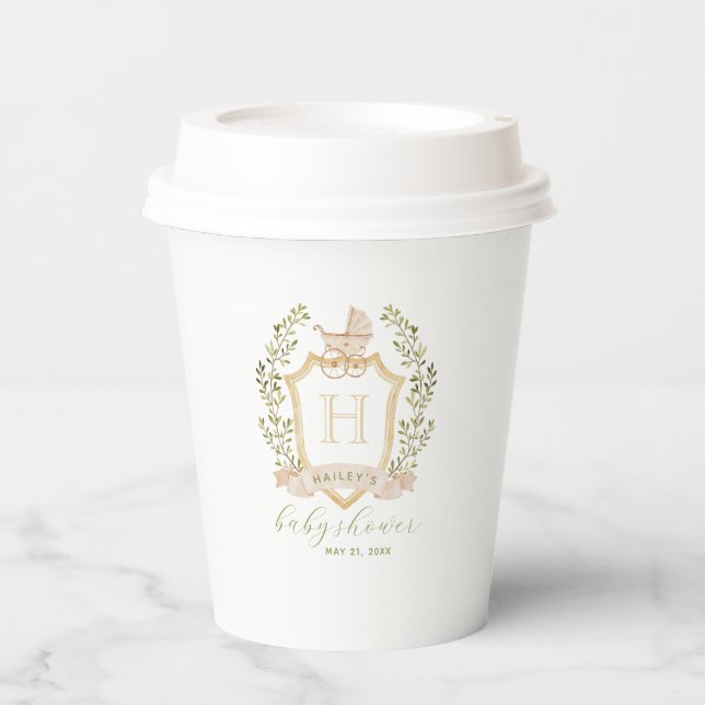 Monogram des Baby Carriage Wappen | Neutrale Babyd Pappbecher (Vorderseite)
