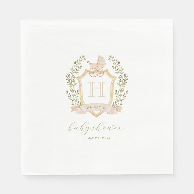 Monogram des Baby Carriage Wappen | Neutrale Babyd Serviette (Vorderseite)