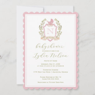 Monogram des Baby Carriage Wappen   Pink Baby Dusc Einladung