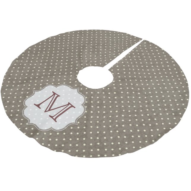 Monogram des braunen Punkts, anfänglicher Tree-Roc Polyester Weihnachtsbaumdecke (Schrägansicht)