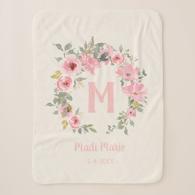 Monogram des Girl Pink Blumenmagers Sherpadecke (Vorderseite)