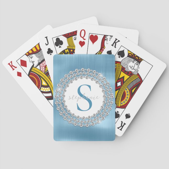 Monogram Diamonds Blue Brushed Metal Luxury Spielkarten (Rückseite)