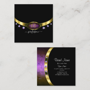 Monogram Diamonds - Luxury Black Gold Lila Marble Quadratische Visitenkarte