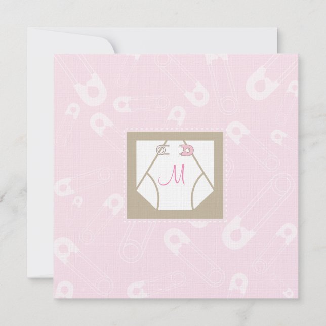 Monogram Diaper und Buttone Kinderdusche Einladung (Vorderseite)
