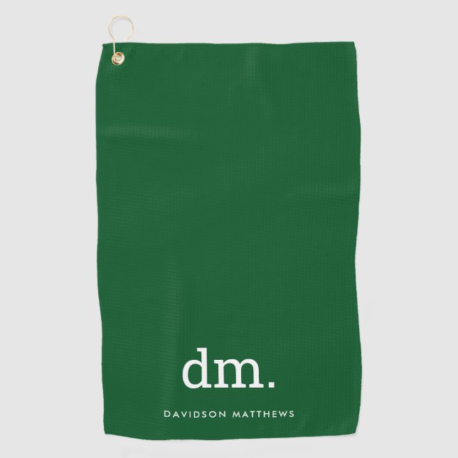Monogram Dk. Serviette de golf verte avec texte bl (Devant)