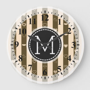 Monogram Donkey Beown Stripes Modern Heart Pattern Große Wanduhr