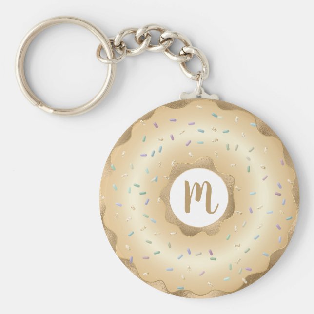 Monogram Doughnut Gold-Folienskripte mädchenhaft L Schlüsselanhänger (Vorne)