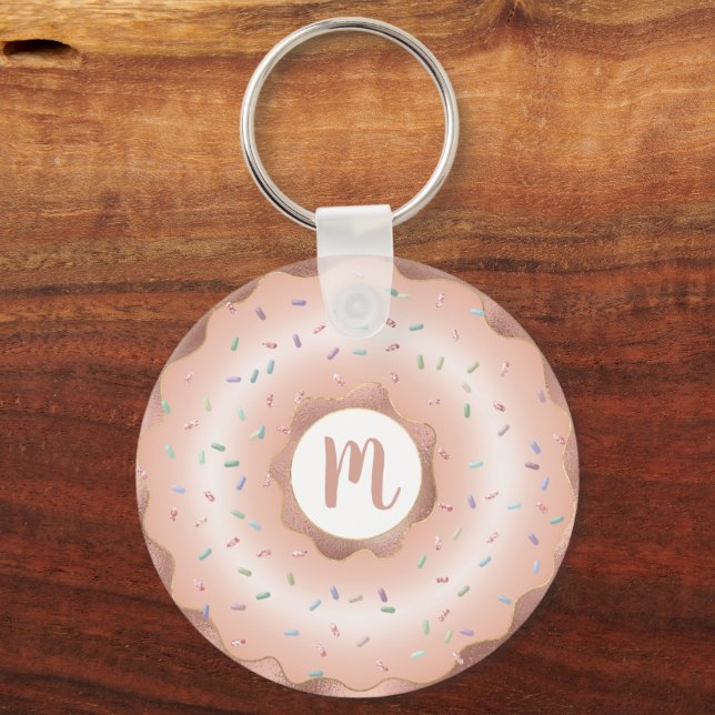 Monogram Dounut rosa Rosa Goldfolie-Schrift Schlüsselanhänger (Vorderseite)
