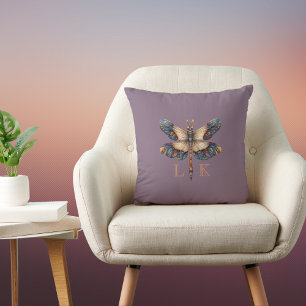 Monogram Dragonfly Folk Lila Blue Orange Kissen