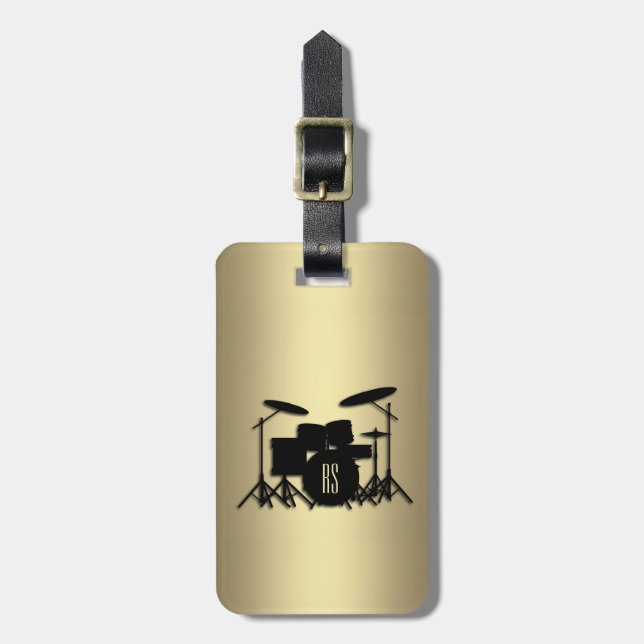 Monogram Drum Set Gold Gepäckanhänger (Vorderseite vertikal)