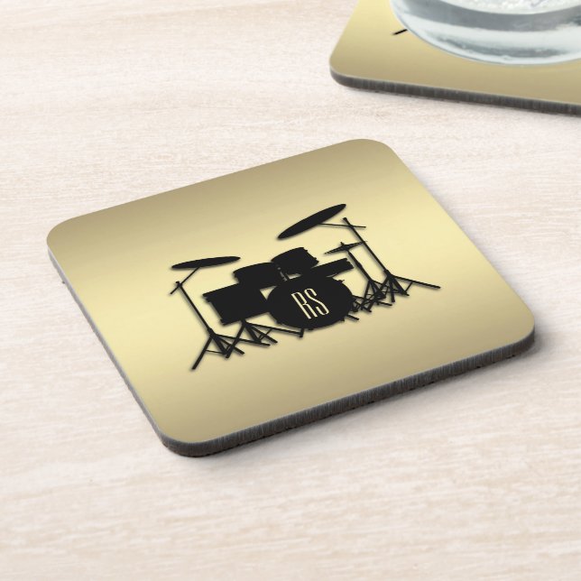 Monogram Drum Set Gold Getränkeuntersetzer (Linke Seite)