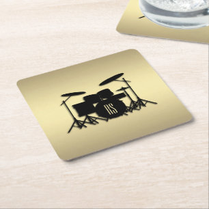 Monogram Drum Set Gold Rechteckiger Pappuntersetzer