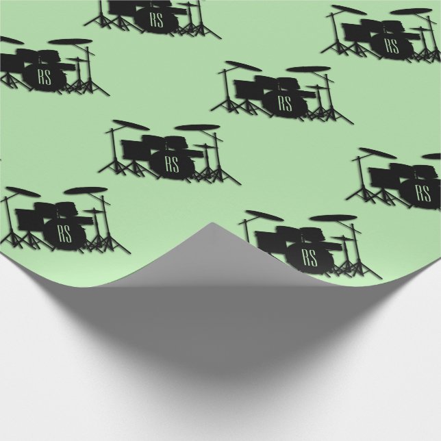 Monogram Drum Set Green Geschenkpapier (Ecke)