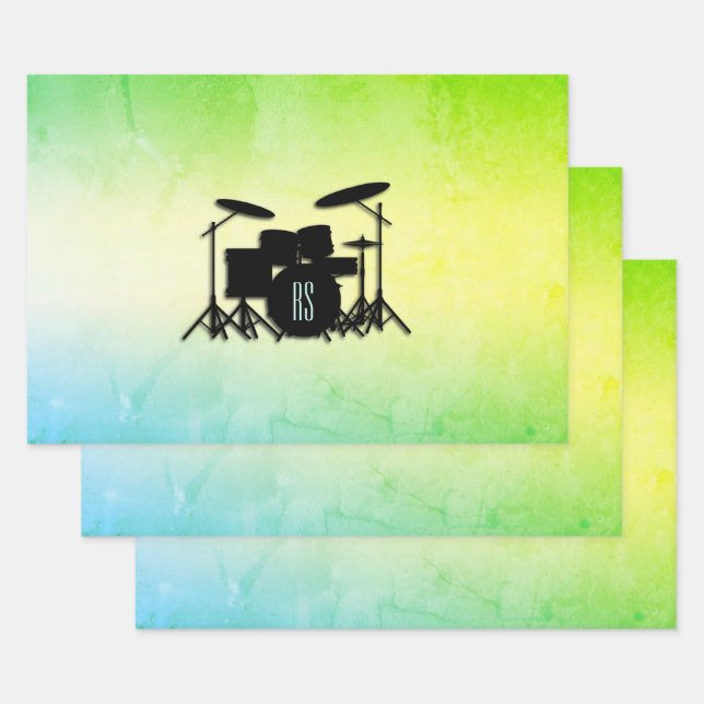 Monogram Drum Set Green Geschenkpapier Set (Set)