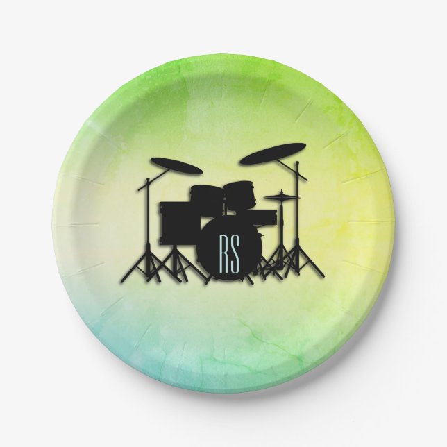 Monogram Drum Set Green Pappteller (Vorderseite)