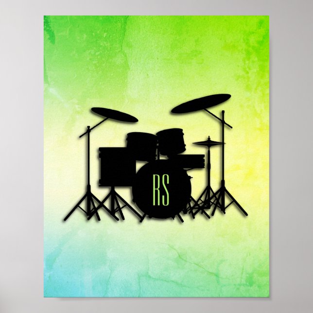Monogram Drum Set Green Poster (Vorne)