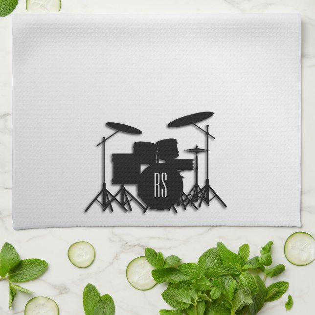 Monogram Drum Set Silver Geschirrtuch (Gefaltet)
