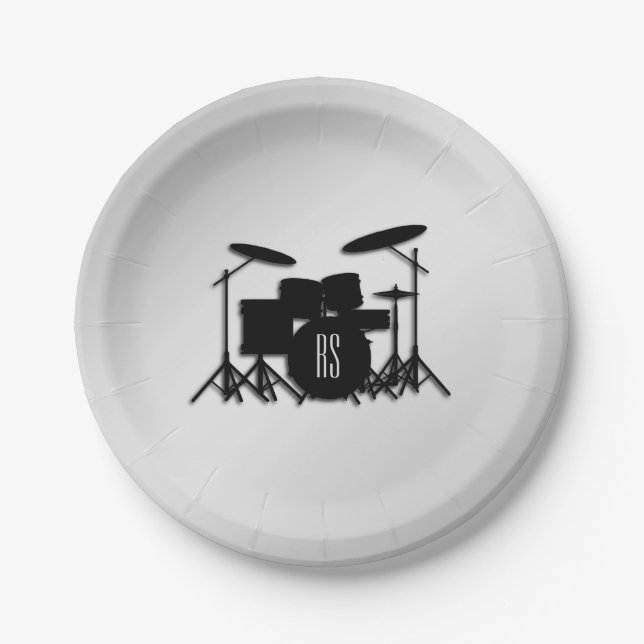 Monogram Drum Set Silver Pappteller (Vorderseite)