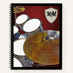 Monogram Drummer Custom Drum Kit Rock & Roll Music Notizbuch